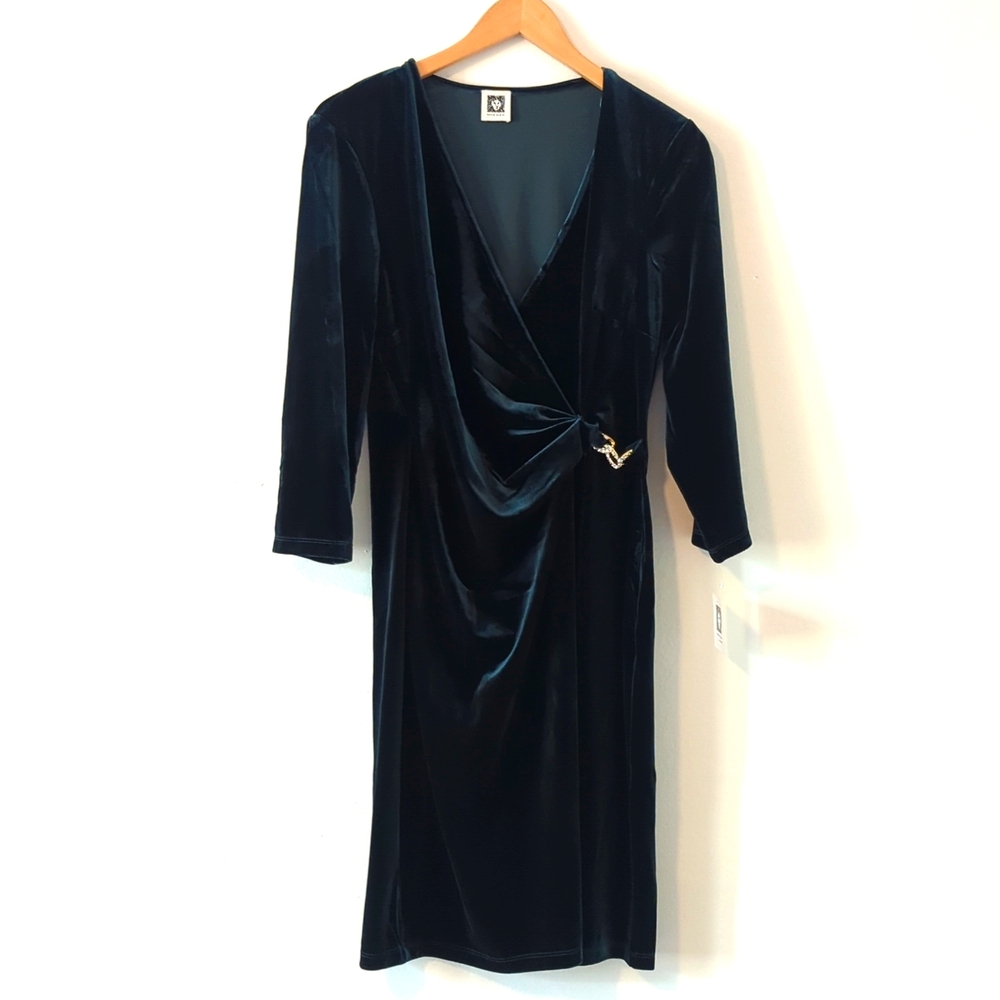 NWOT Klein Stretch Velvet  Dress Emerald Forest Green Long Sleeve 10